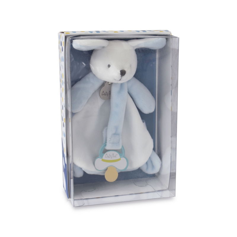  - attache-sucette lapin bleu en coffret 18 cm 